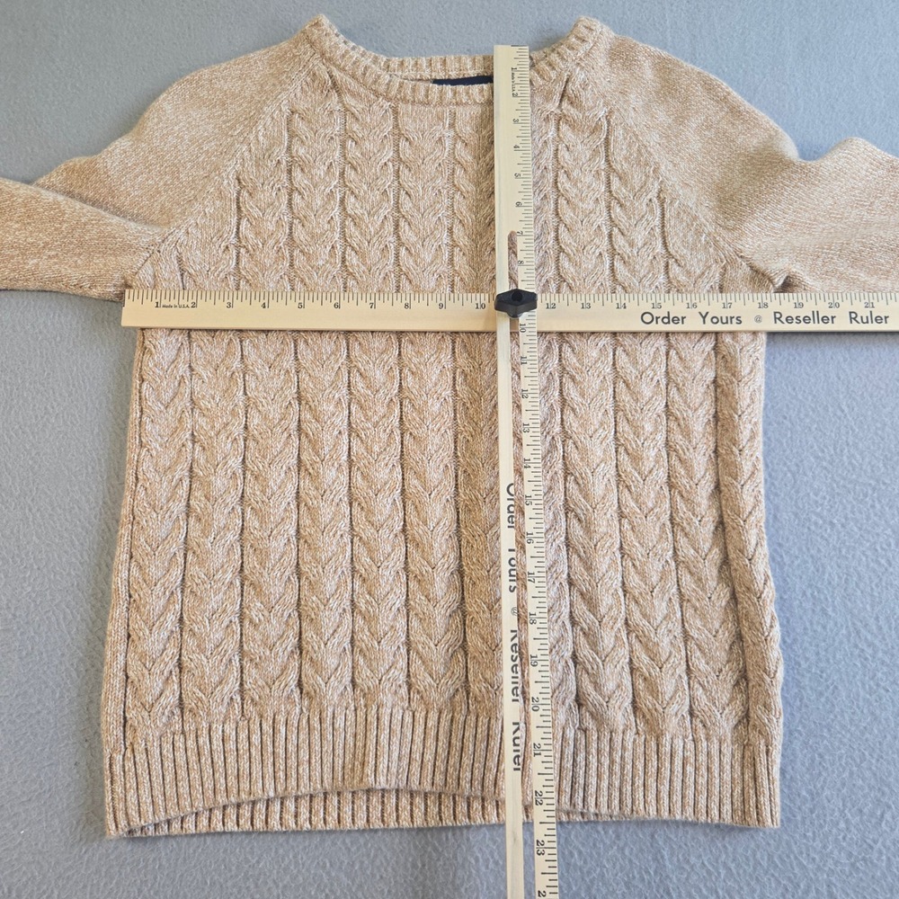 Lands End Drifter Sweater Girl Large 14-16 Tan Cable Knit Cotton Raglan Crewneck - Picture 7 of 7